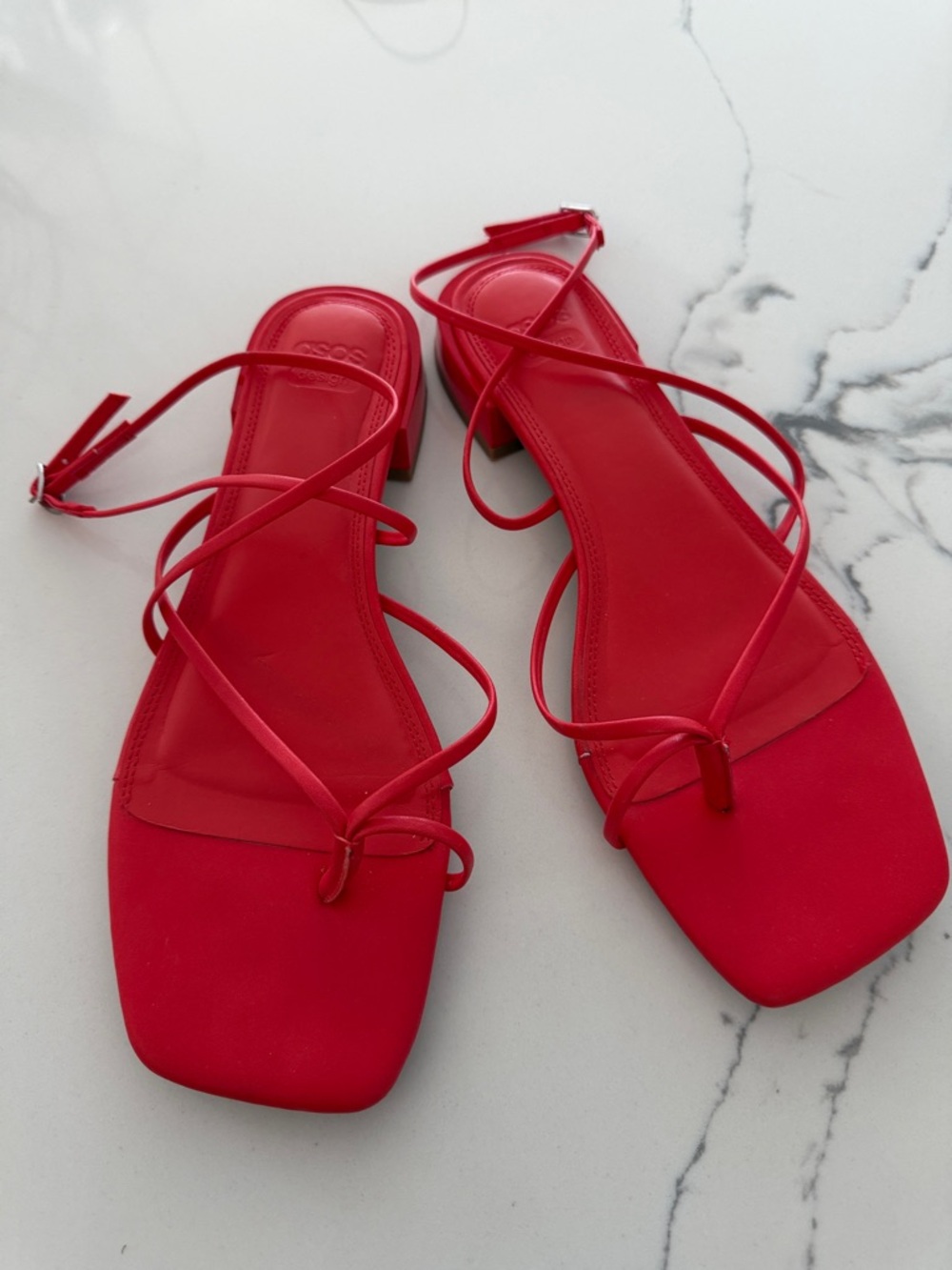 ASOS Bright Red Lace-Up Square Toe Sandals